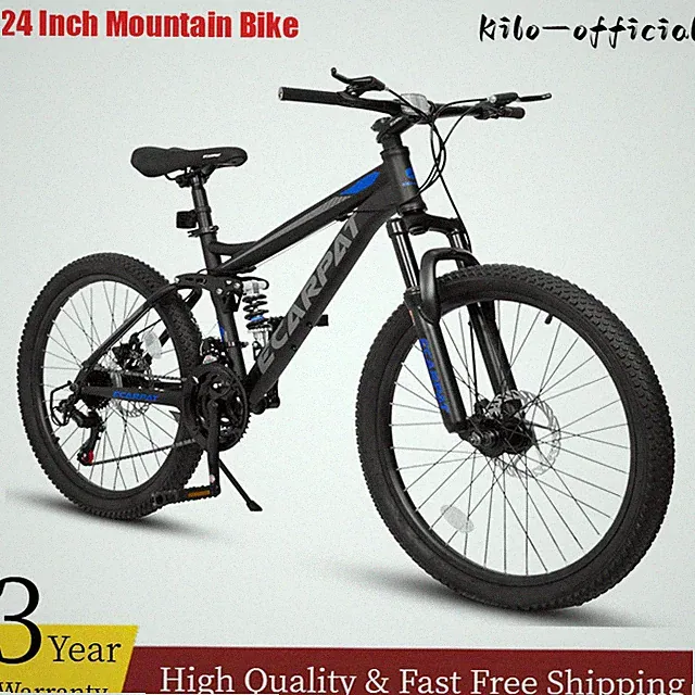 Mountain Bike 24 Inch Full Suspension 21-Speed Dual Disc Brake Men Women